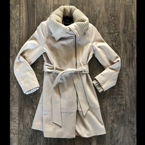 Express Long Belted Wool-Blend Zip Front Coat